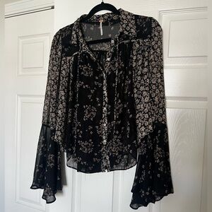 Free People Serena Floral Bell Sleeve Printed Blouse
